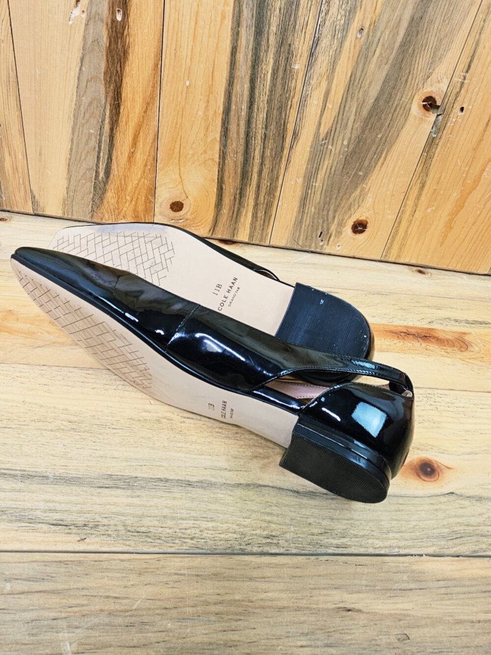 Cole Haan Bria Square Toe Cutout Ballet Flat in Black Patent Slingback Size 11 - Picture 5 of 8
